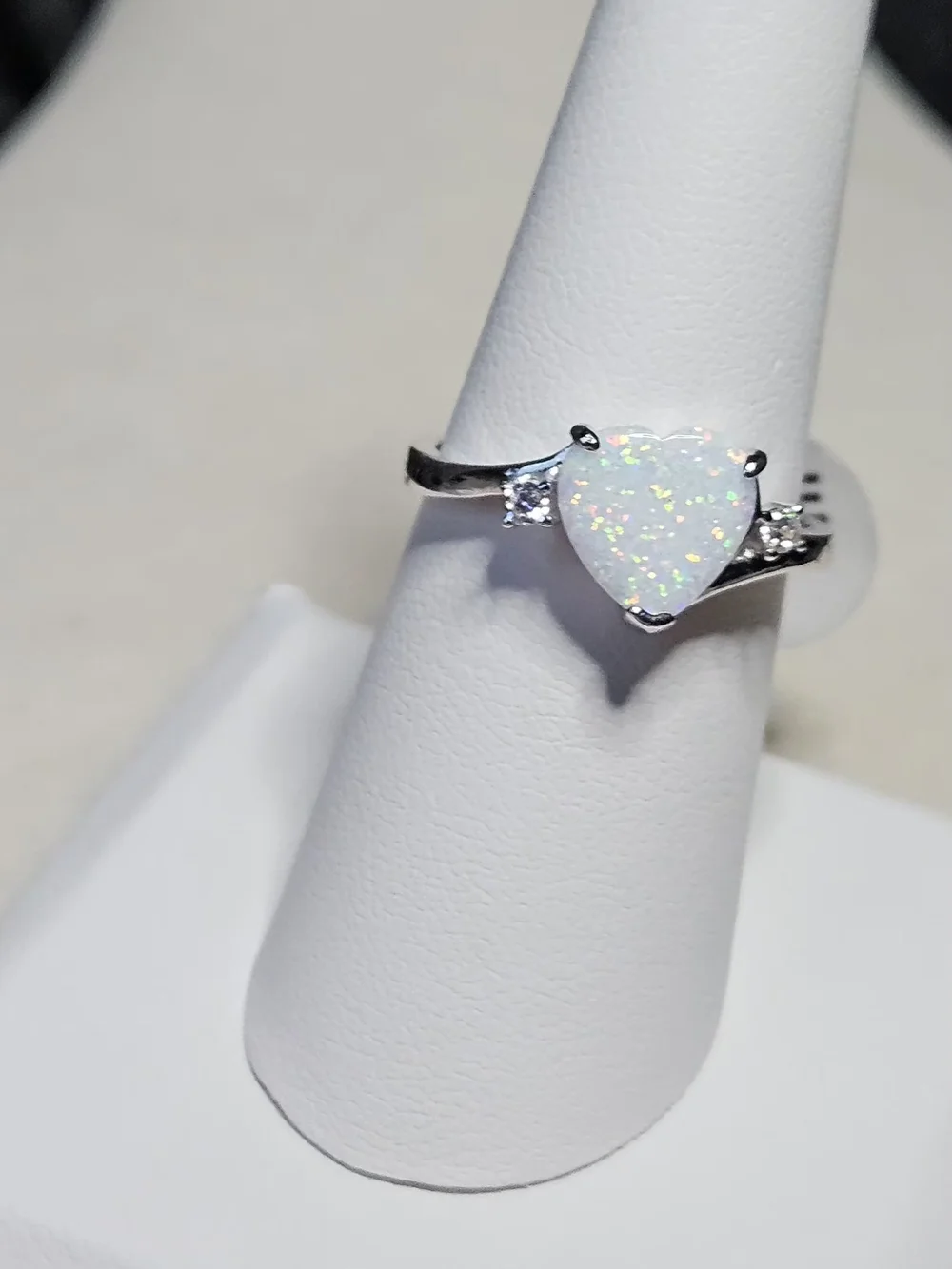 Heart Opal Ring in White with Sterling Silver Band